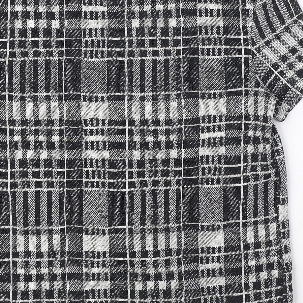 Zara Womens Black Plaid Polyester Basic T-Shirt Size S Round Neck