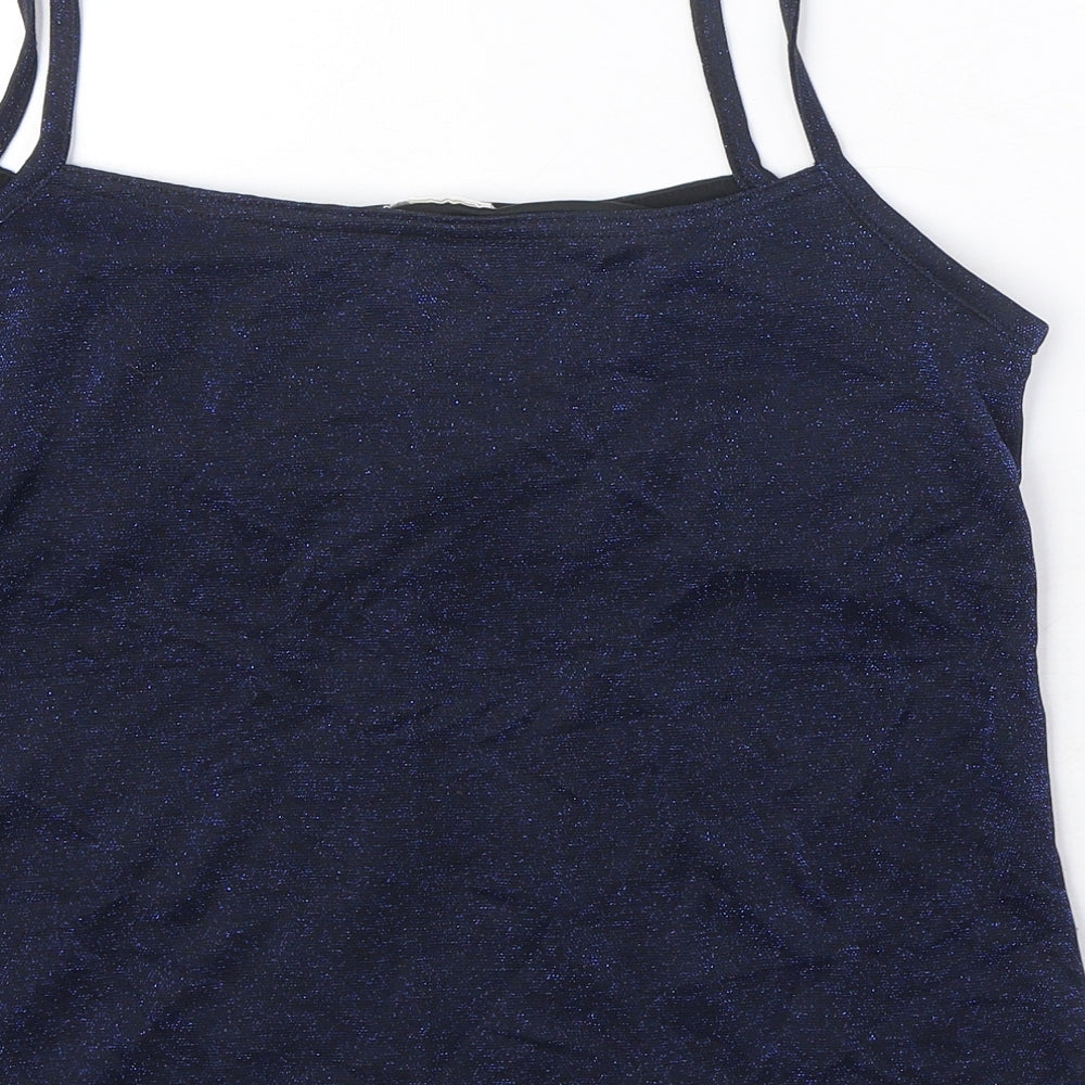Mackays Womens Blue Nylon Basic Blouse Size L Square Neck - Sparkle Effect