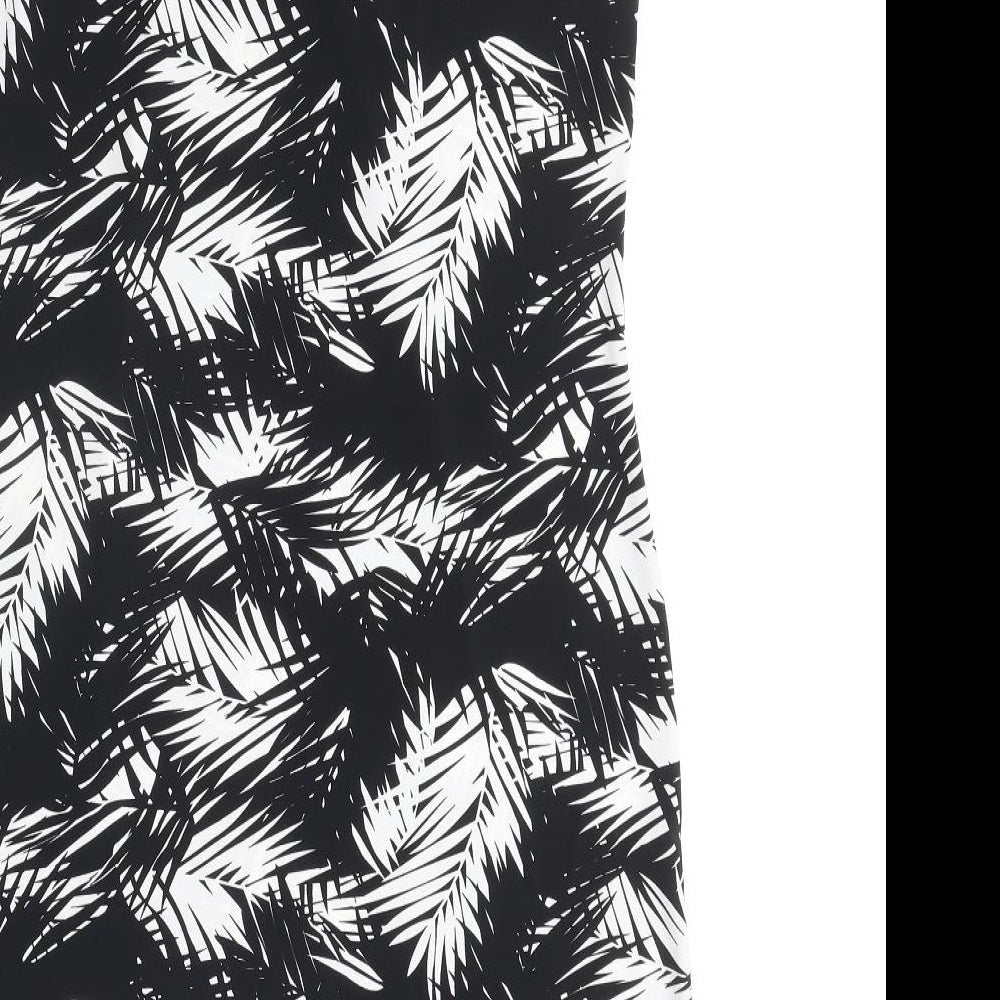 Wallis Womens Black Geometric Polyester A-Line Size M Round Neck Button - Leaf Pattern