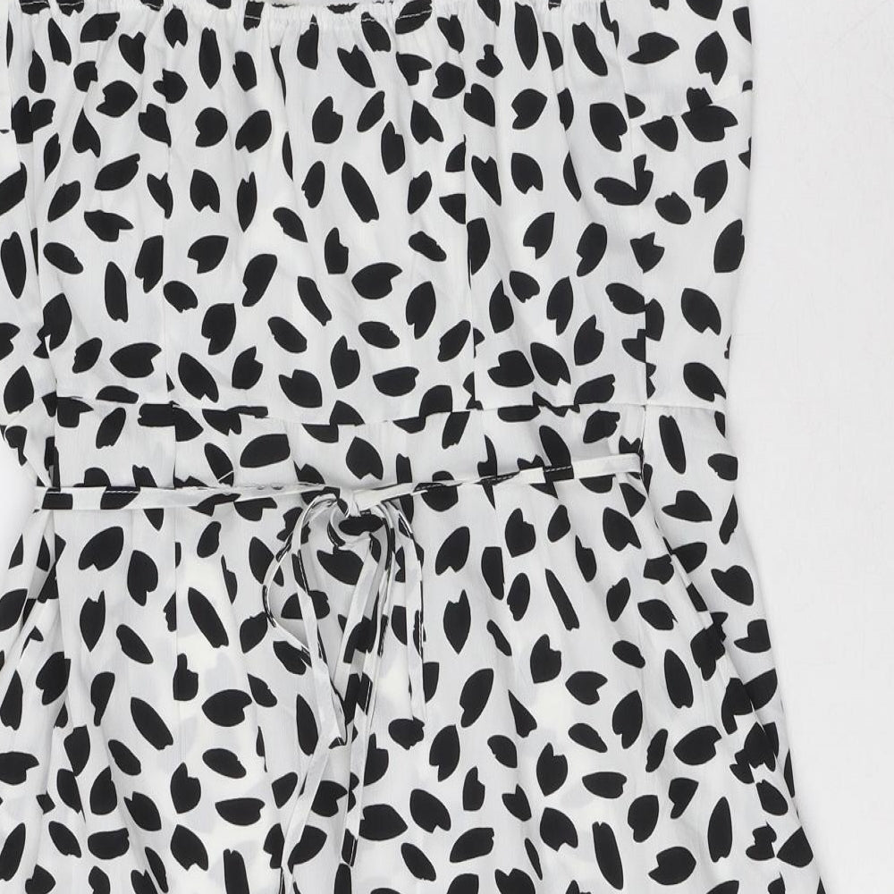 Missguided Womens White Geometric Polyester Wrap Dress Size 10 V-Neck Tie