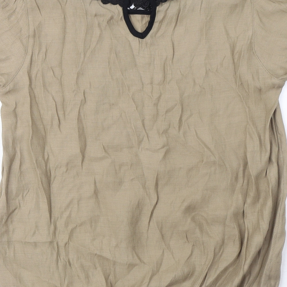 NEXT Womens Brown Viscose Basic T-Shirt Size 6 Round Neck - Crochet Collar