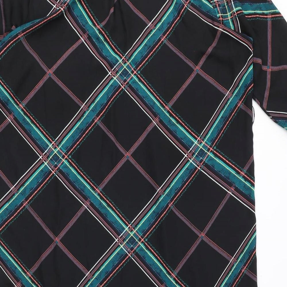 Apricot Womens Black Plaid Polyester Shirt Dress Size 14 V-Neck Pullover