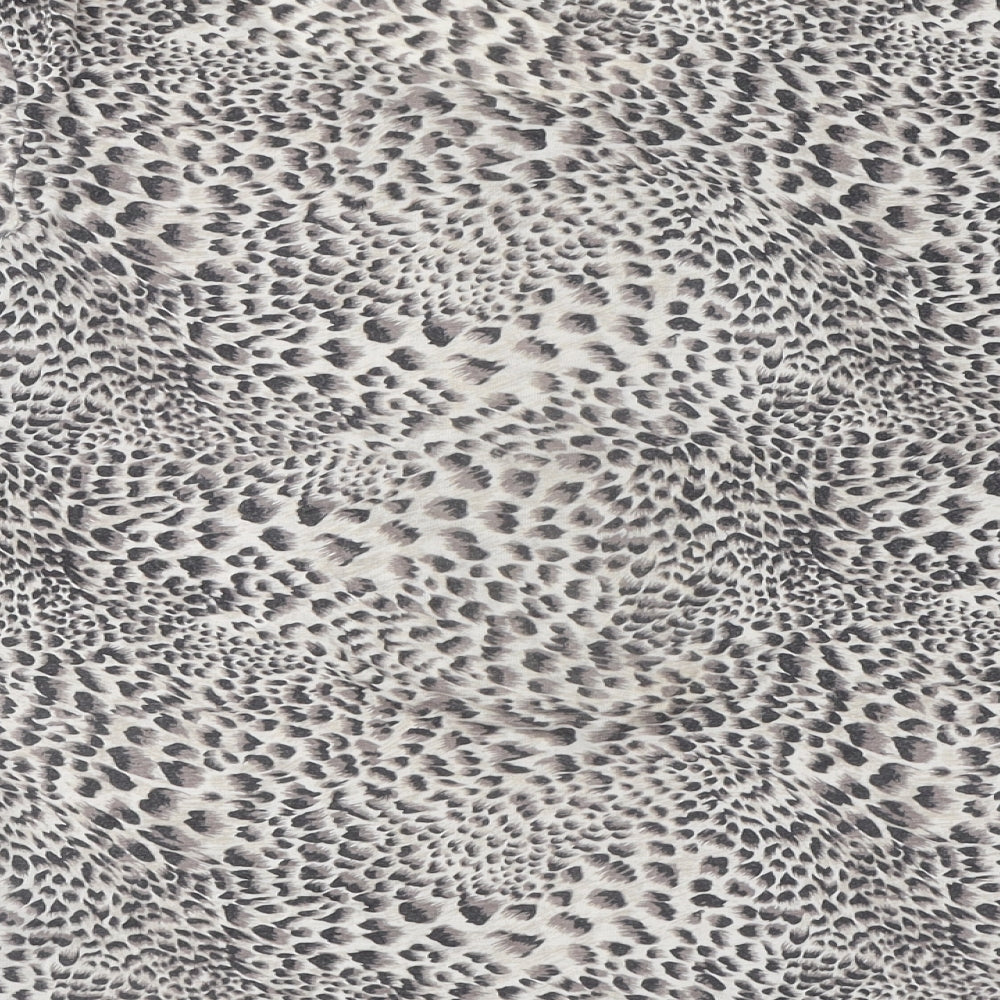 Marks & Spencer Womens Grey Animal Print Acrylic Basic T-Shirt Size 16 Round Neck - Leopard print