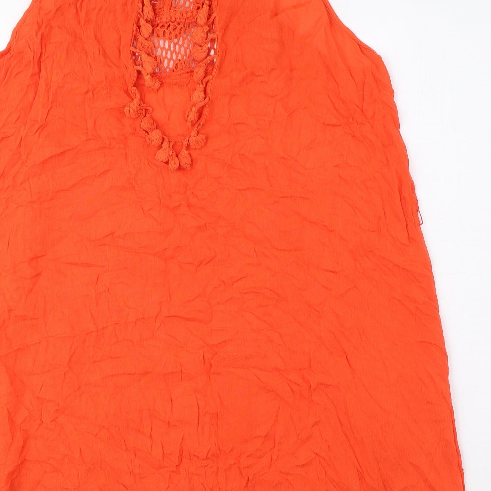 River Island Womens Orange Viscose A-Line Size M Round Neck Pullover - Crochet Detail, Tasselled