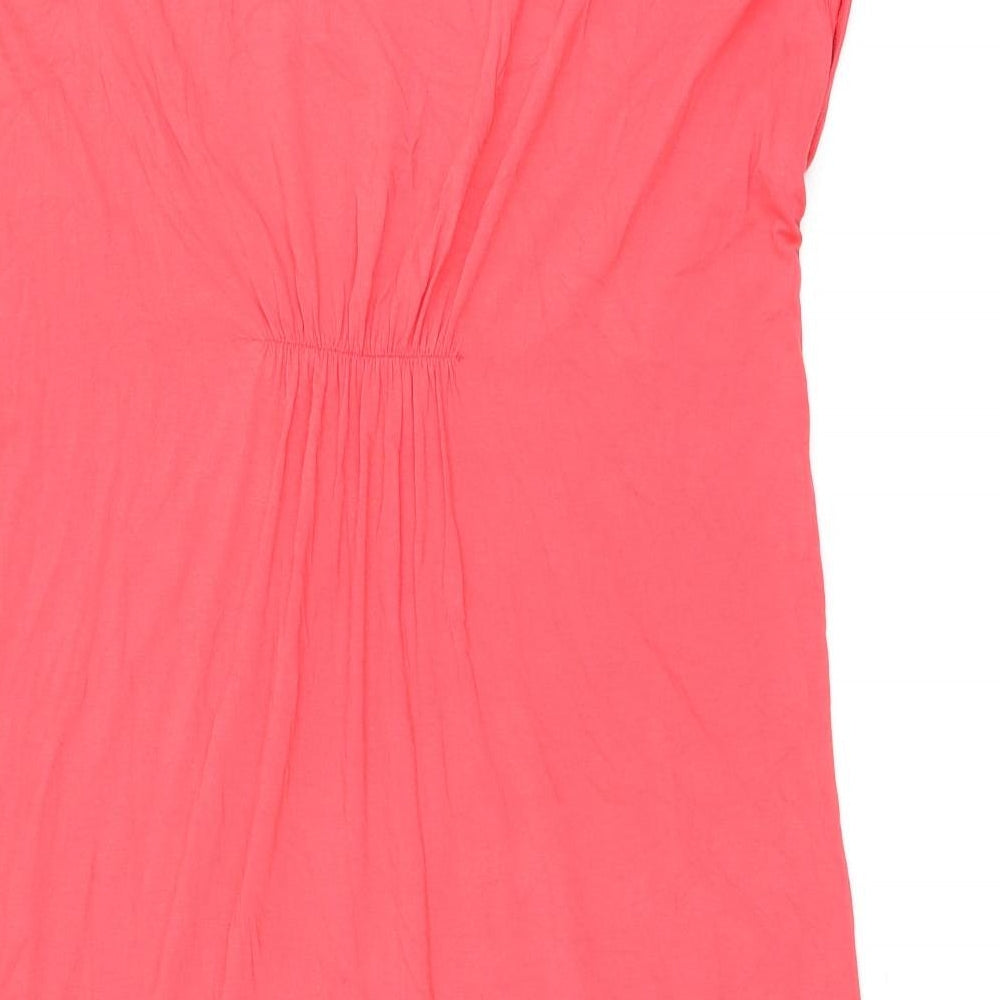 Marks & Spencer Womens Pink Viscose T-Shirt Dress Size 14 Boat Neck Pullover - Keyhole Neck