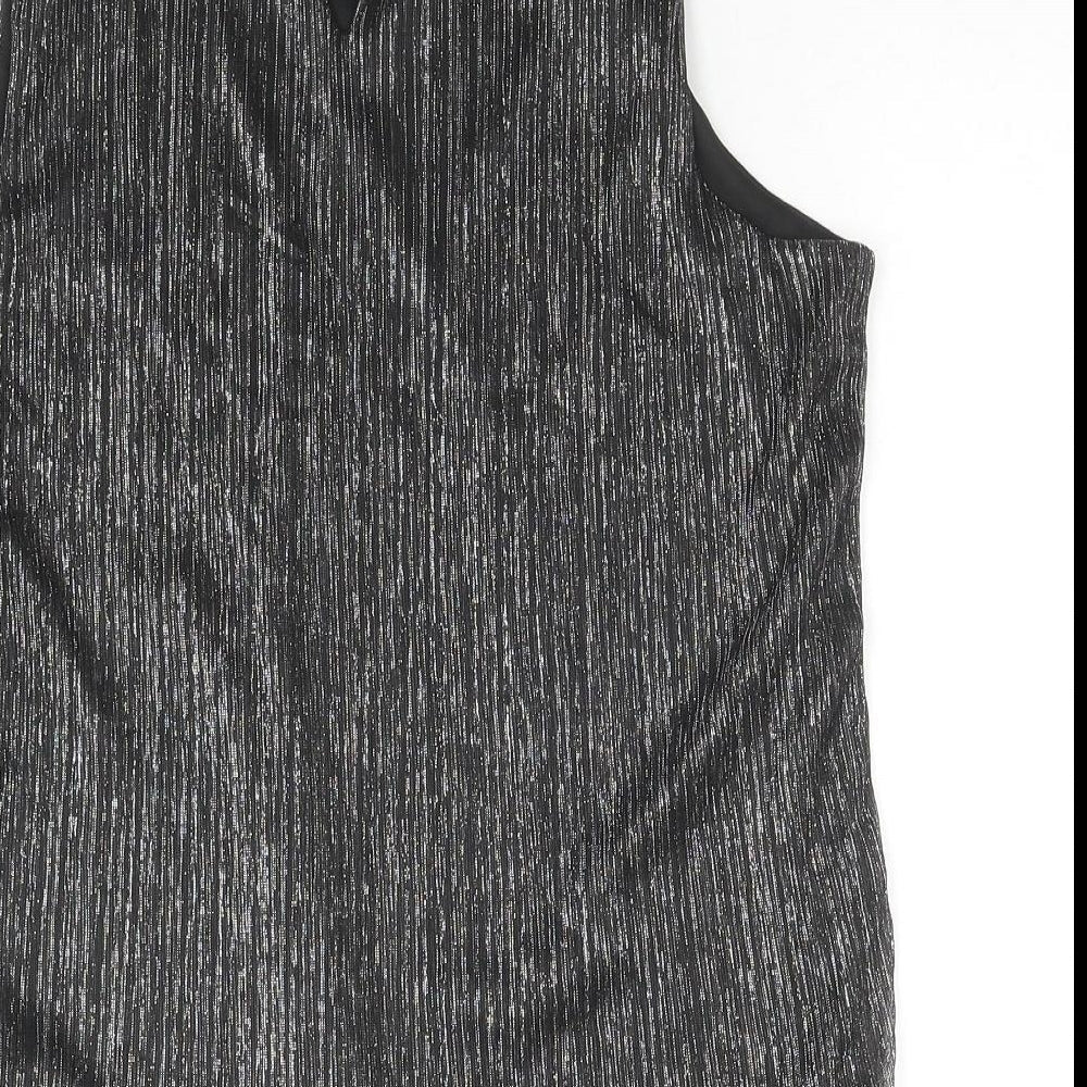 Adiva Womens Black Striped Polyester Basic Tank Size L Round Neck