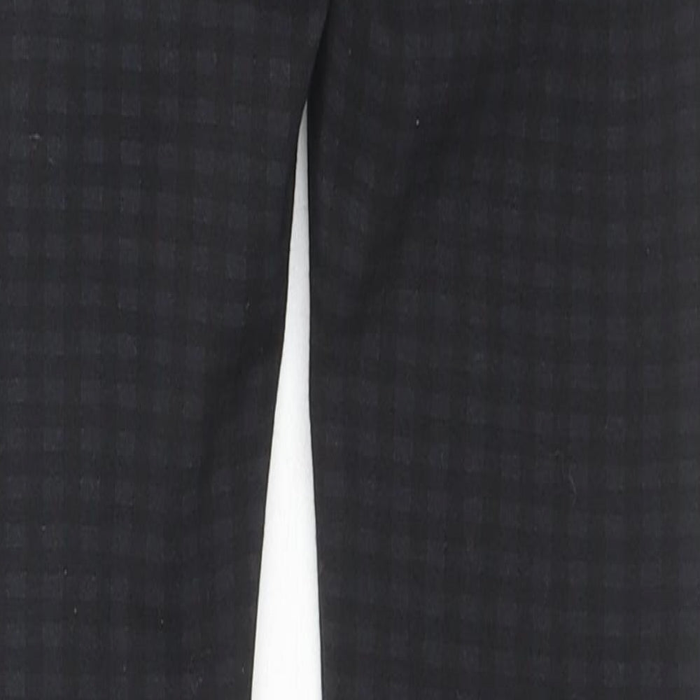 Brand and care label for Denim & Co. women’s black check polyester trousers, size UK 6, 28-inch leg regular zip