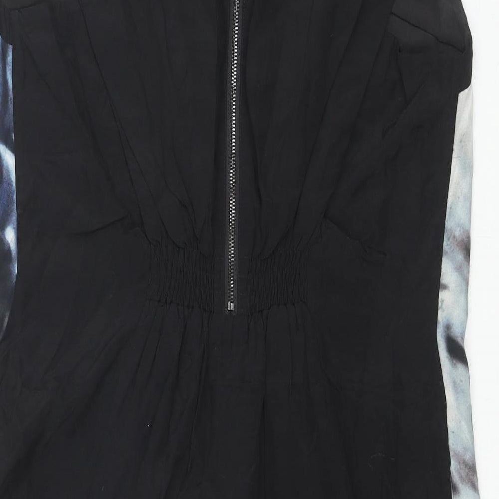 Mint Velvet Womens Black Geometric Polyester A-Line Size 12 Boat Neck Zip