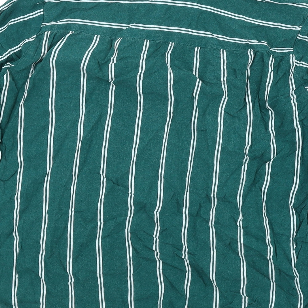 Divided Womens Green Striped Viscose Basic Blouse Size 12 Collared