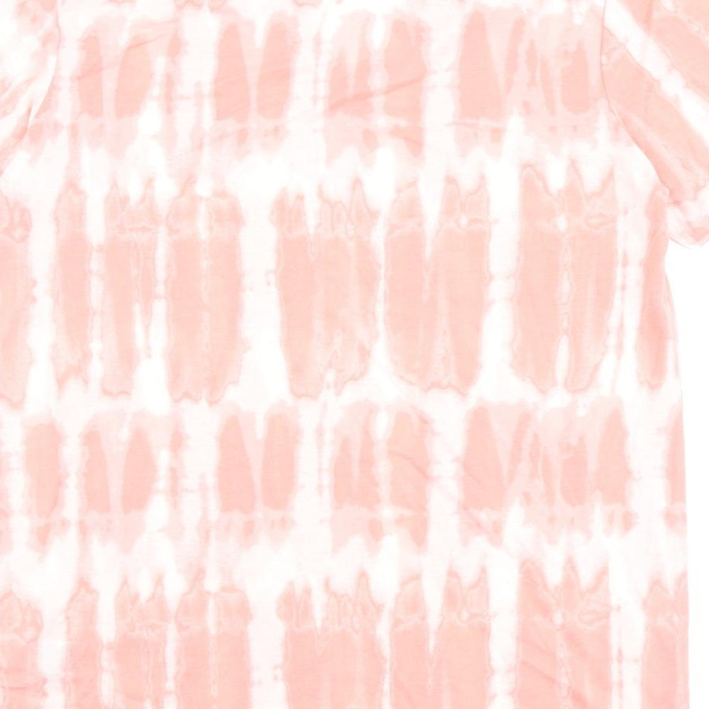 Marks & Spencer Womens Pink Geometric Polyester Basic T-Shirt Size 8 V-Neck