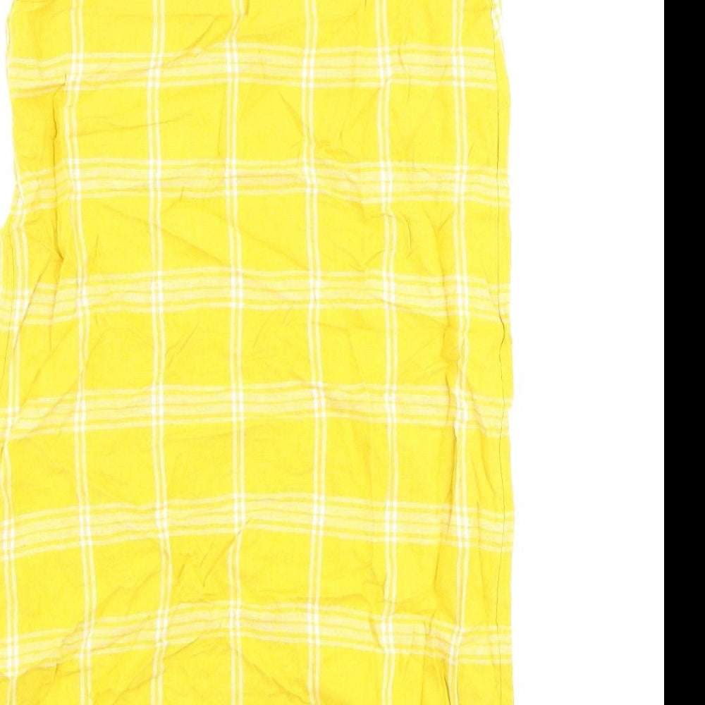 Marks & Spencer Womens Yellow Check Flax A-Line Size 10 Round Neck Pullover