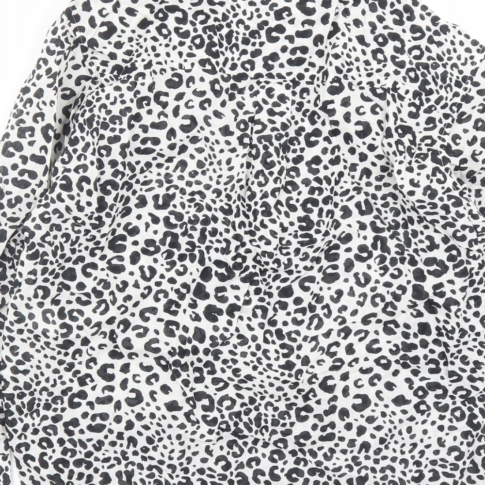 Marks & Spencer Womens Black Animal Print Cotton Basic Button-Up Size 8 Collared - Leopard Pattern