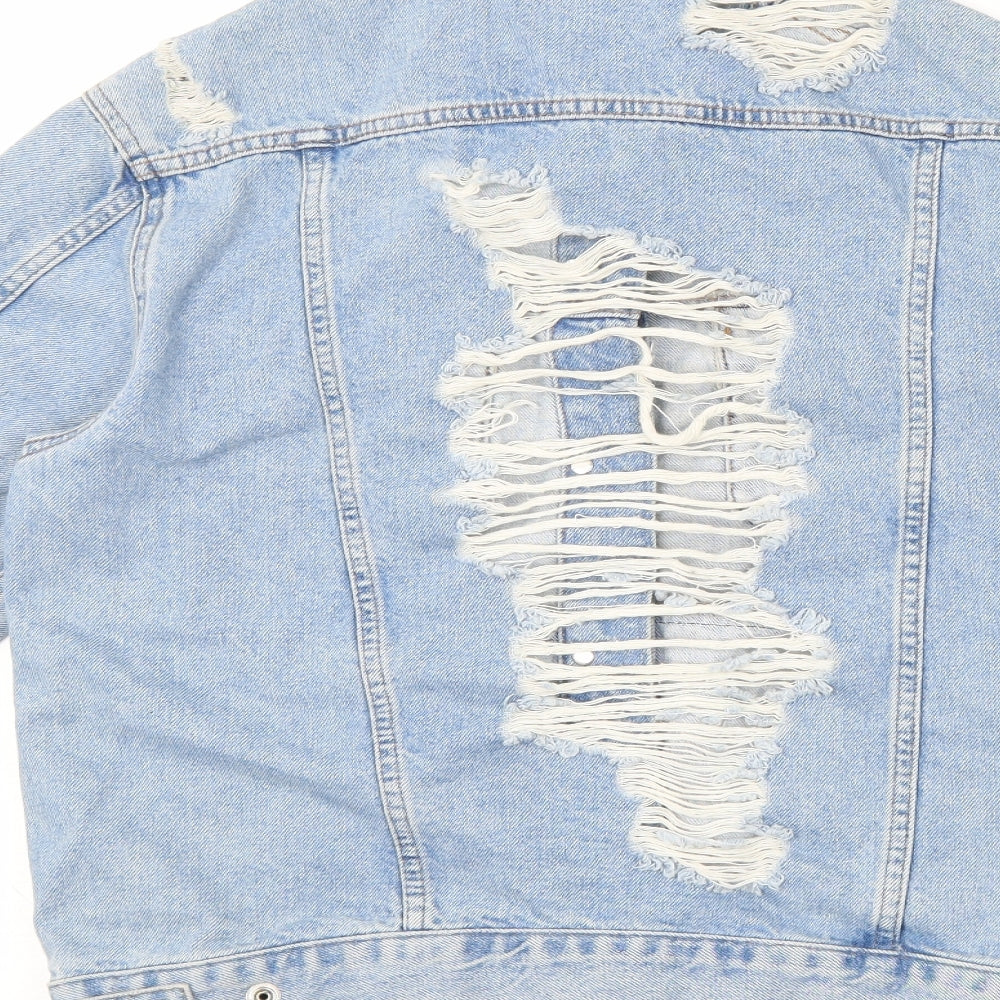 Topshop Womens Blue Jacket Size 8 Button - Distressed