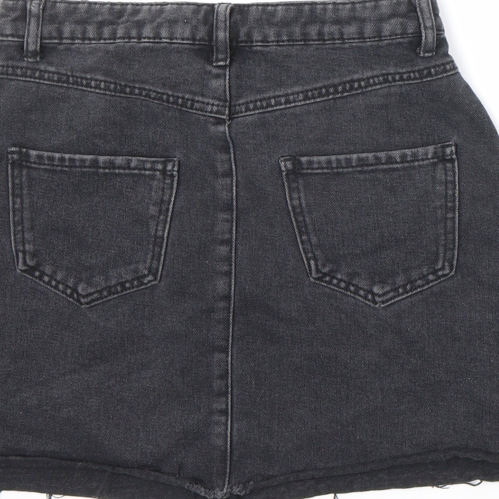 Denim & Co. Womens Black Cotton A-Line Skirt Size 8 Zip - Embellished, Raw Hem