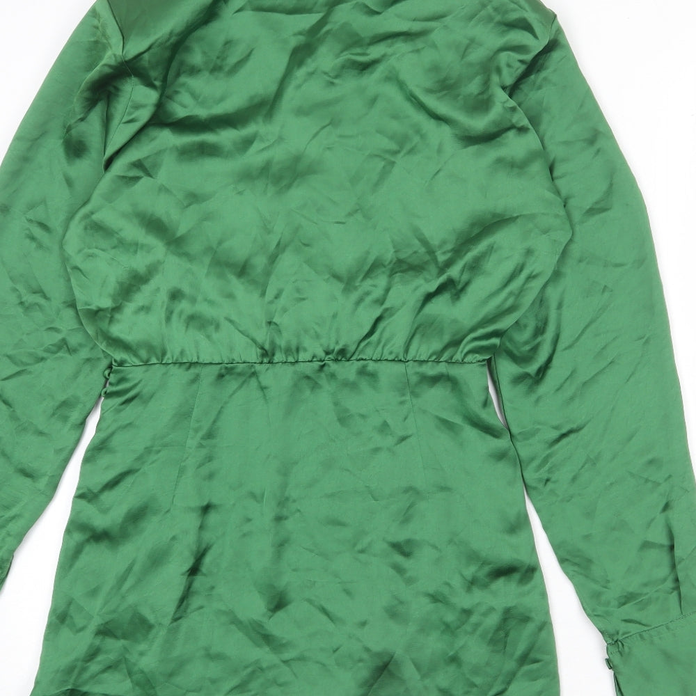 Zara Womens Green Polyester Shirt Dress Size S Collared Zip