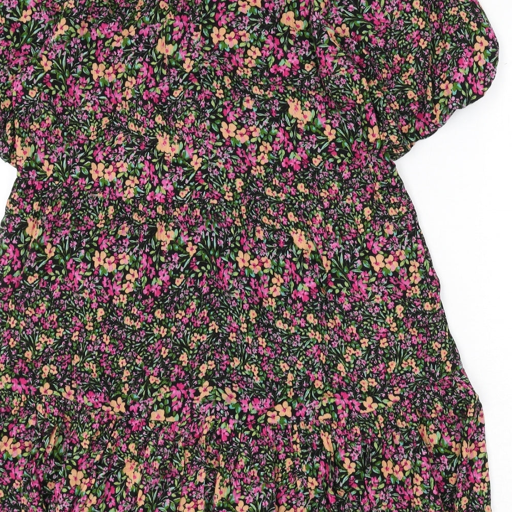 New Look Womens Multicoloured Floral Viscose A-Line Size 8 Round Neck Button