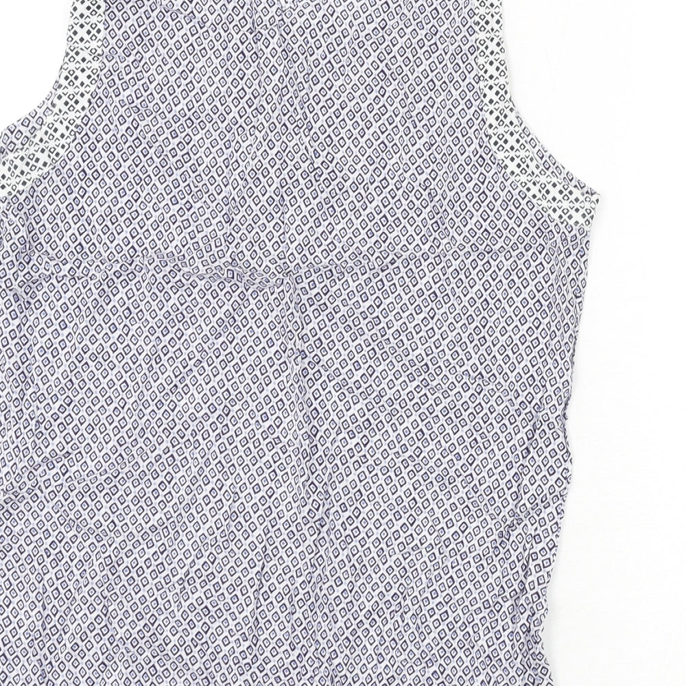 NEXT Womens Blue Geometric Viscose Basic T-Shirt Size 14 Round Neck
