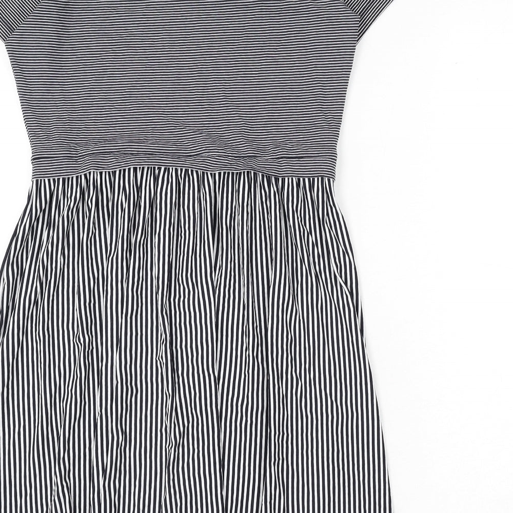 &et Womens Blue Striped Viscose A-Line Size 8 Round Neck Pullover