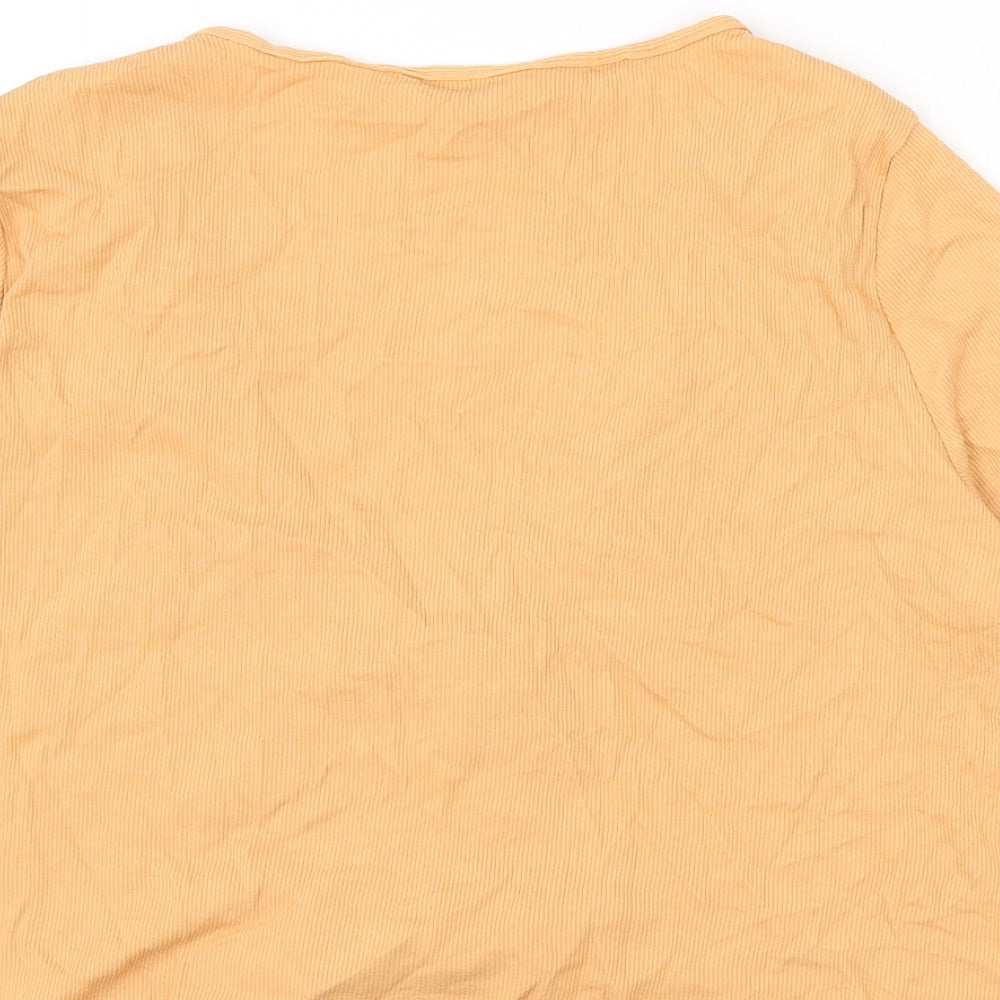 Monki Womens Orange Cotton Cropped T-Shirt Size L V-Neck