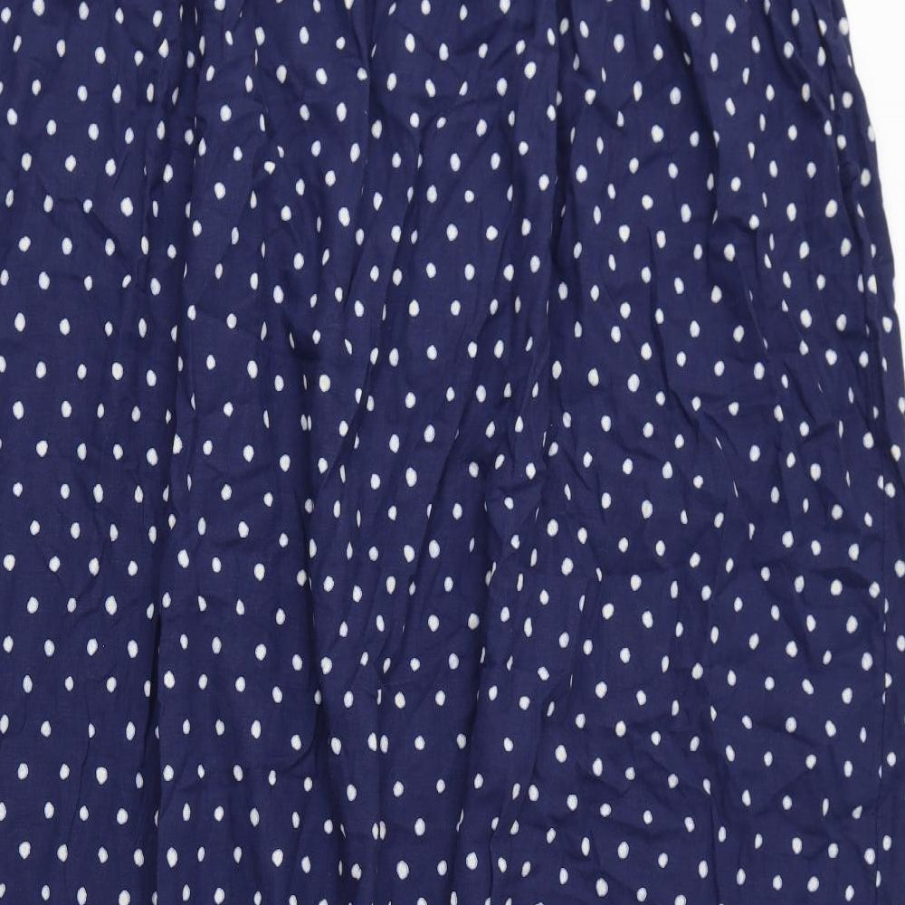 Marks & Spencer Womens Blue Polka Dot Linen A-Line Size 2 Square Neck Pullover - Belted
