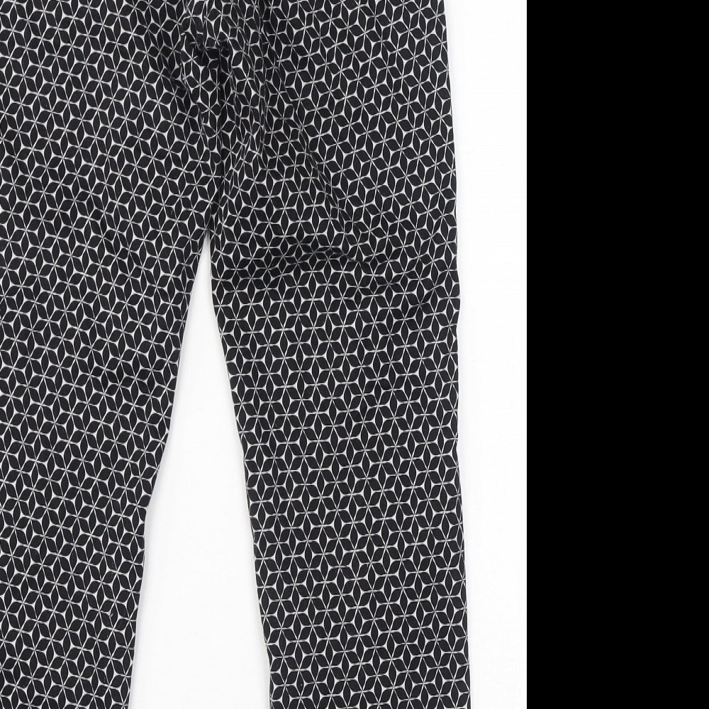 H&M Womens Black Geometric Cotton Trousers Size 6 L26 in Regular Zip