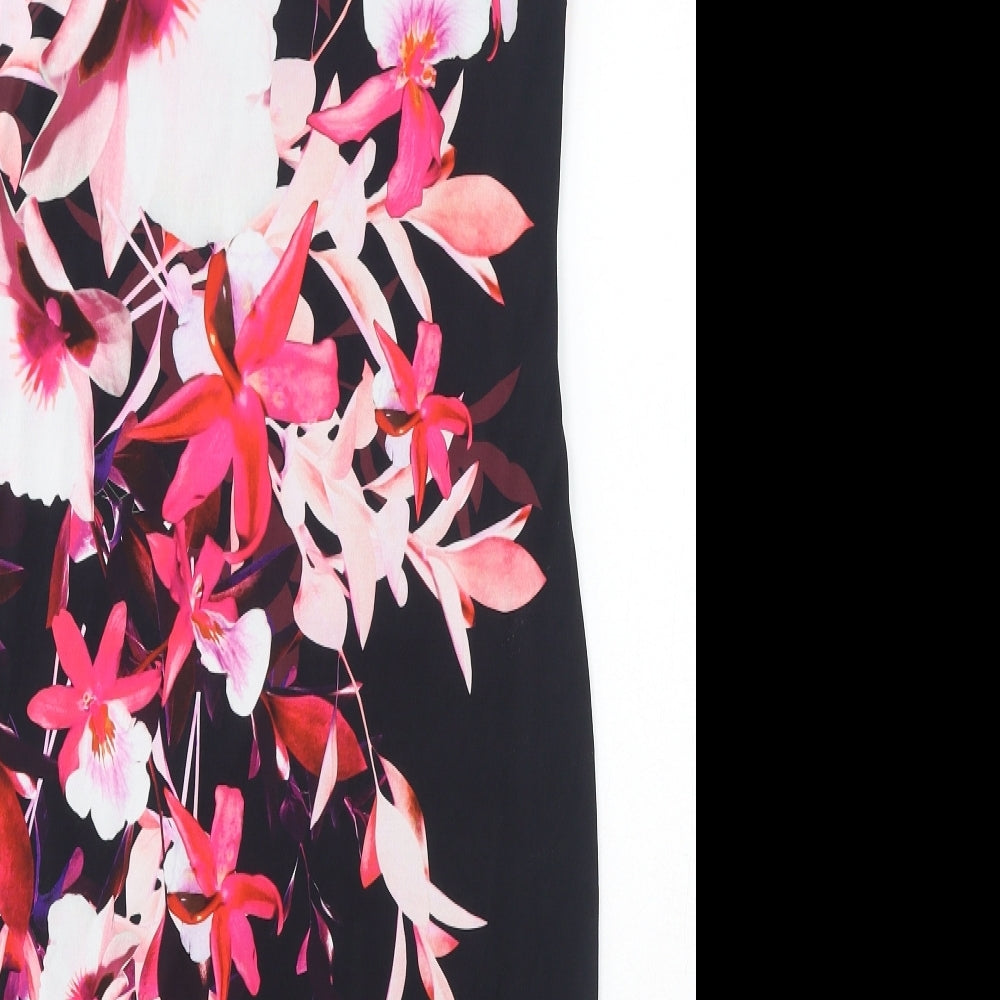 Roman Womens Black Polyester Sheath Size 12 Boat Neck Pullover - Flower Graphic Print