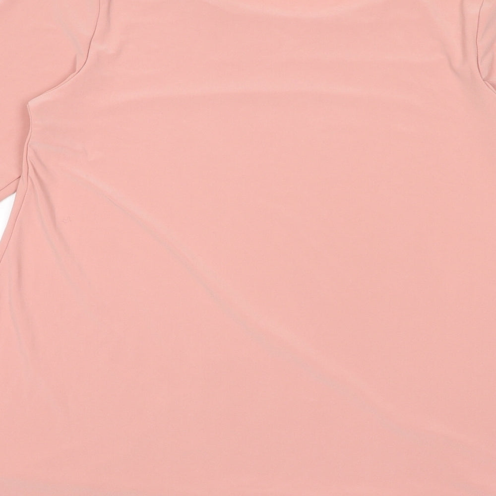Nina Leonard Womens Pink Polyamide Basic T-Shirt Size M Scoop Neck - Lace Trim