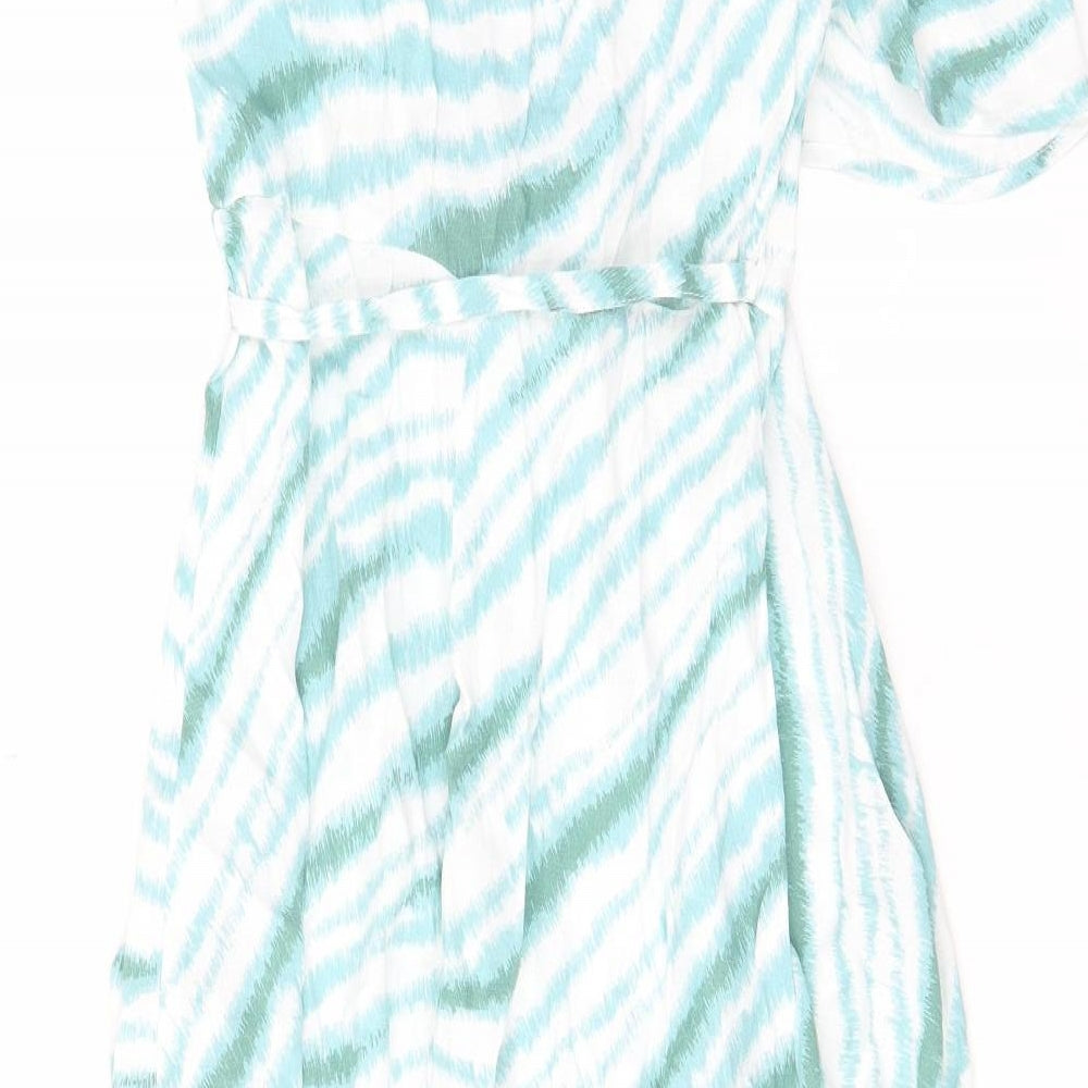 Per Una Womens Green Geometric Viscose Wrap Dress Size 6 V-Neck Button