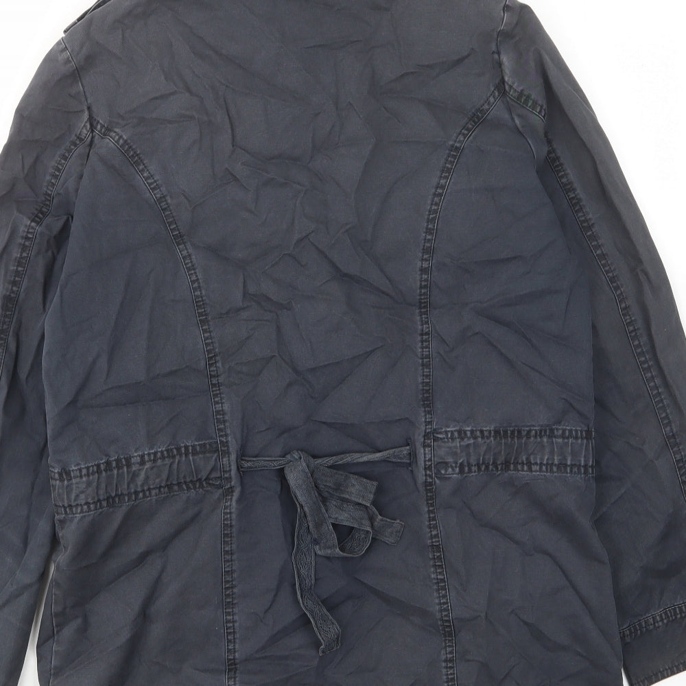 Oasis Womens Blue Military Jacket Jacket Size 12 Zip - Buttons, Collared, Tie