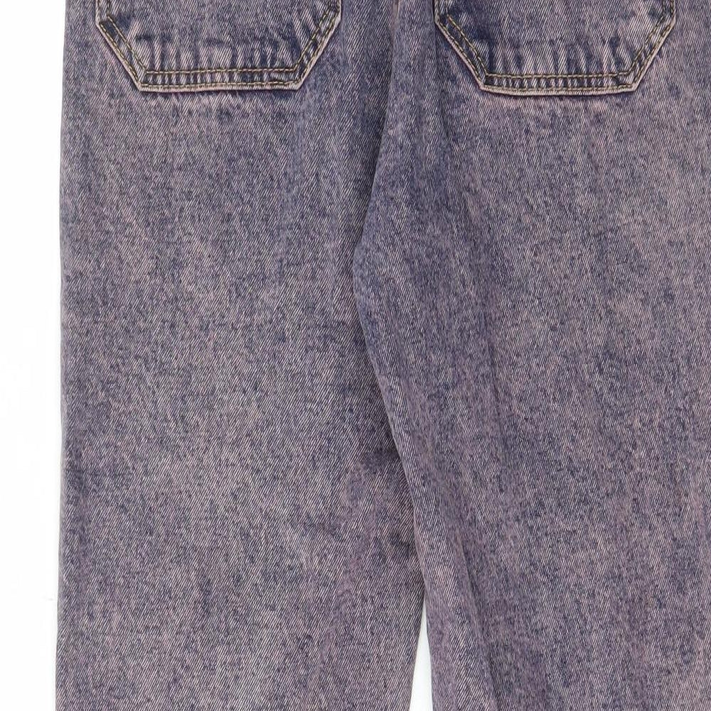 Stradivarius Womens Blue Cotton Straight Jeans Size 10 L25 in Regular Button - Pink acid wash, Pockets