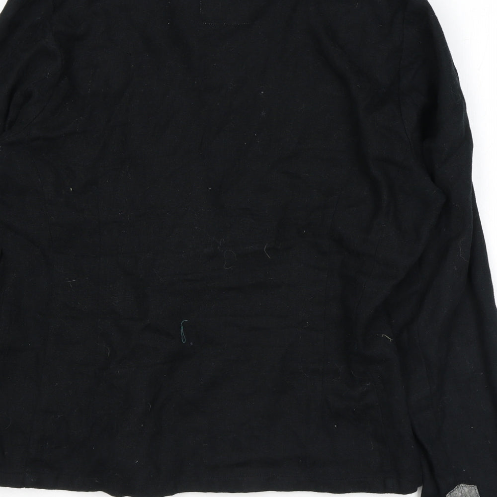 Fransa Womens Black Jacket Blazer Size M Button - Embroidery Flowers