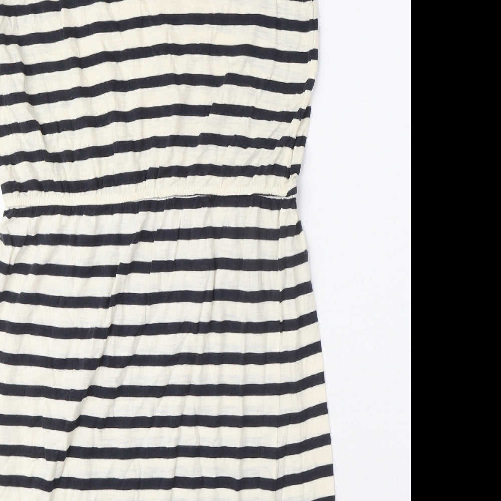 H&M Womens Ivory Striped Cotton A-Line Size L Round Neck Pullover