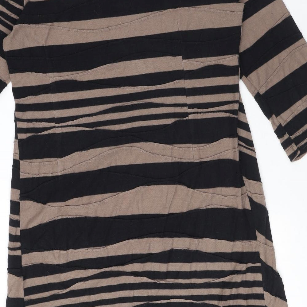 Adini Womens Brown Striped 100% Cotton A-Line Size L Round Neck Pullover