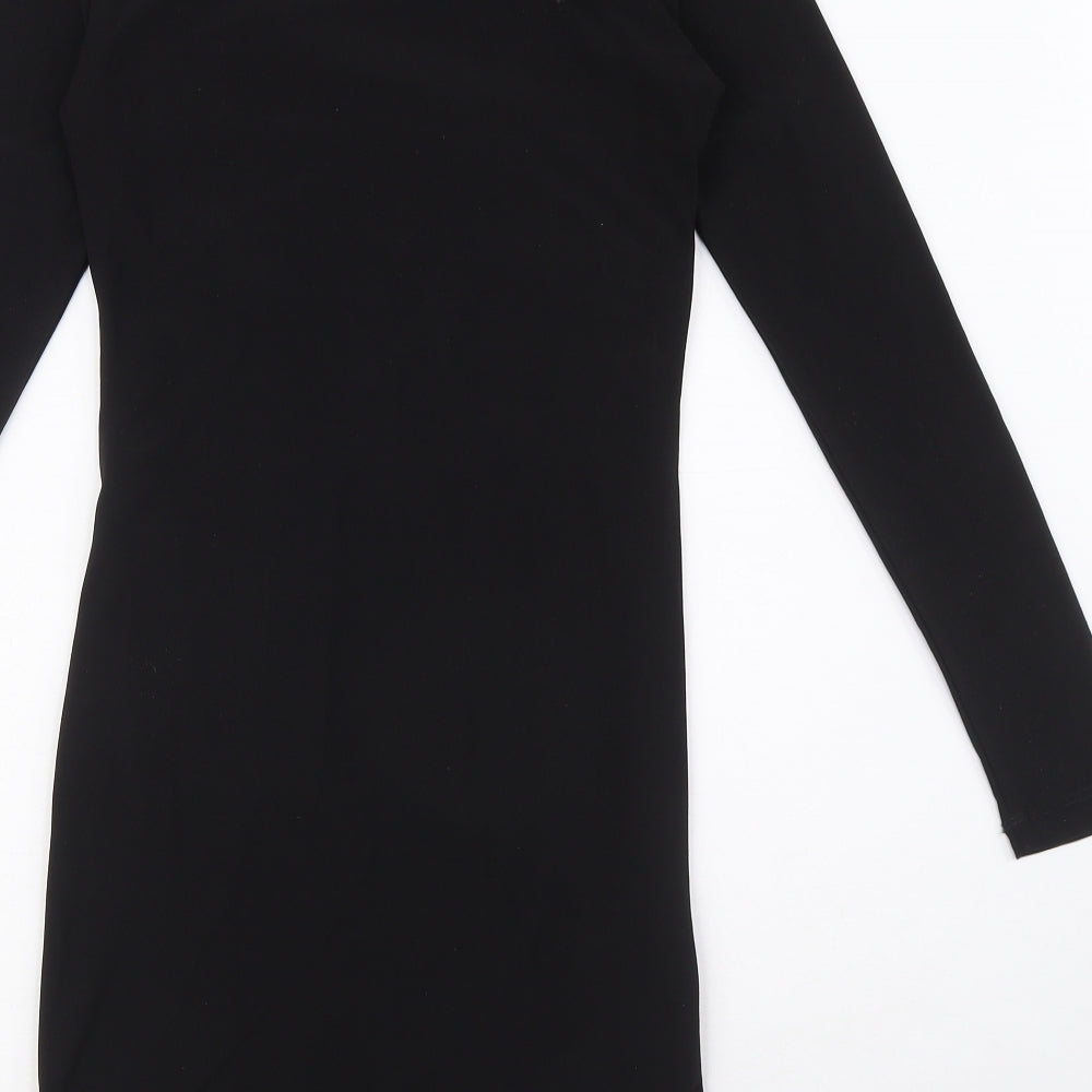 Topshop Womens Black Polyester Bodycon Size 10 Round Neck Pullover - Ruched detail