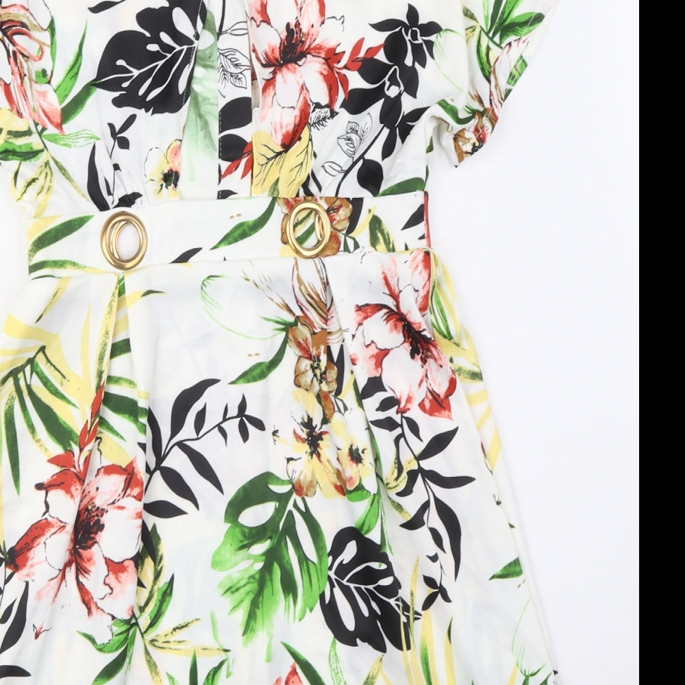 Elli White Womens Multicoloured Floral Polyester Shirt Dress Size S Collared Button - Ring Detail