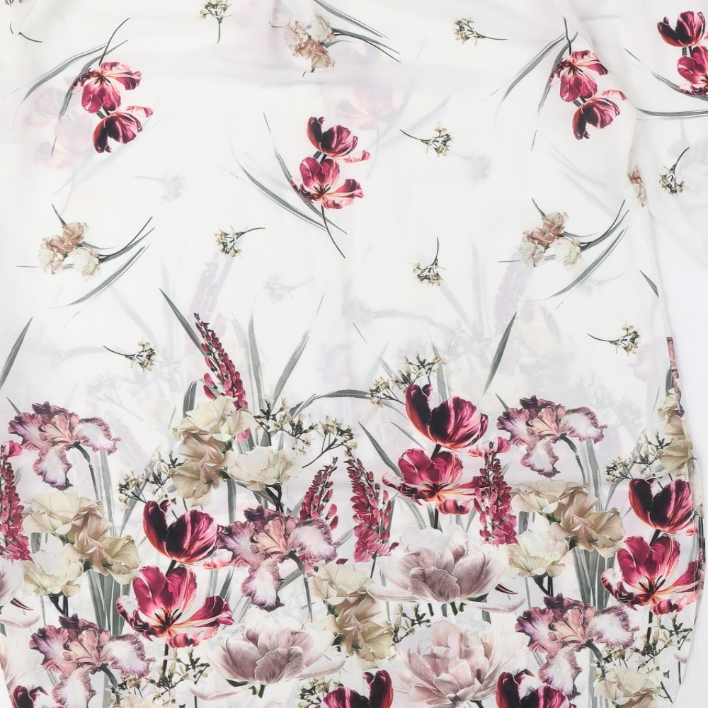 Wallis Womens White Floral Polyester Shirt Dress Size M V-Neck Button