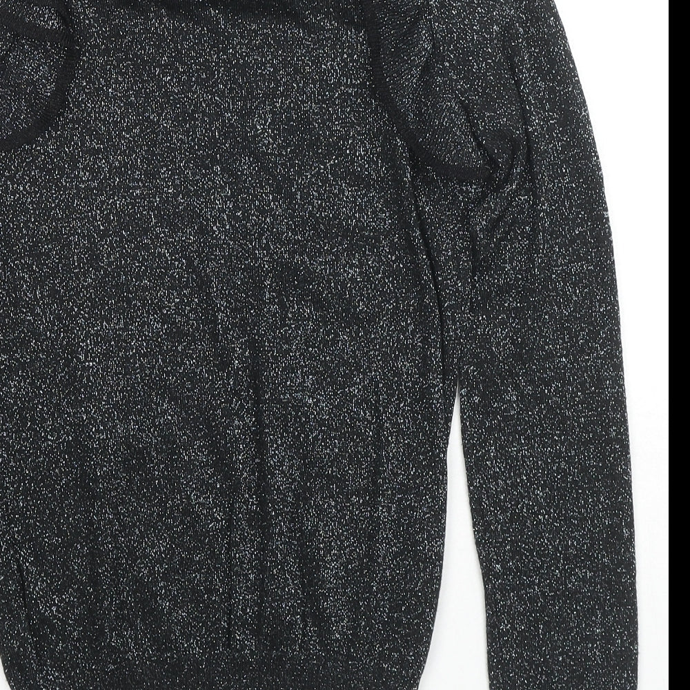 Marks & Spencer Womens Black Round Neck Viscose Pullover Jumper Size 8 - Glitter
