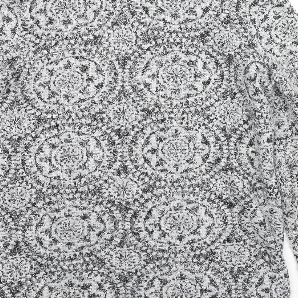 Betty Barclay Womens Grey V-Neck Geometric Cotton Cardigan Jumper Size 16