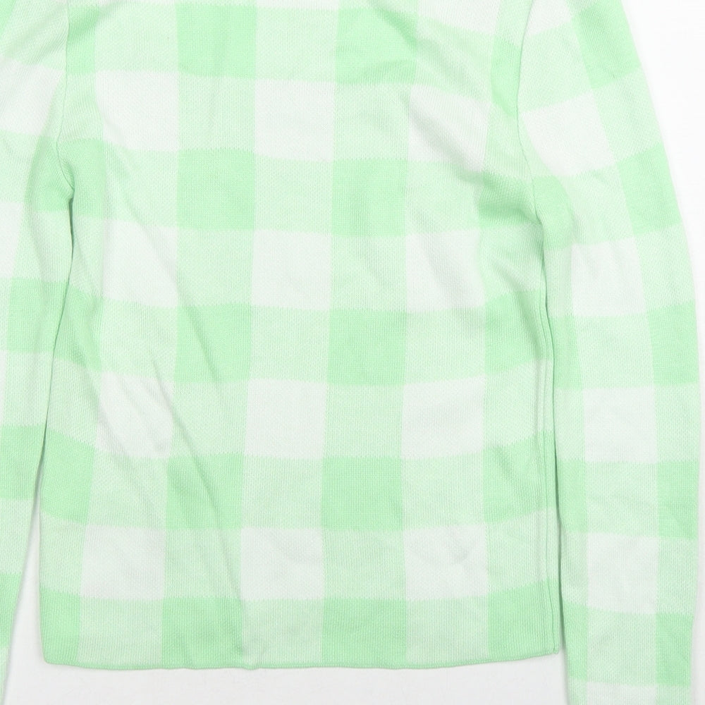 ASOS Womens Green Square Neck Check Acrylic Pullover Jumper Size 8