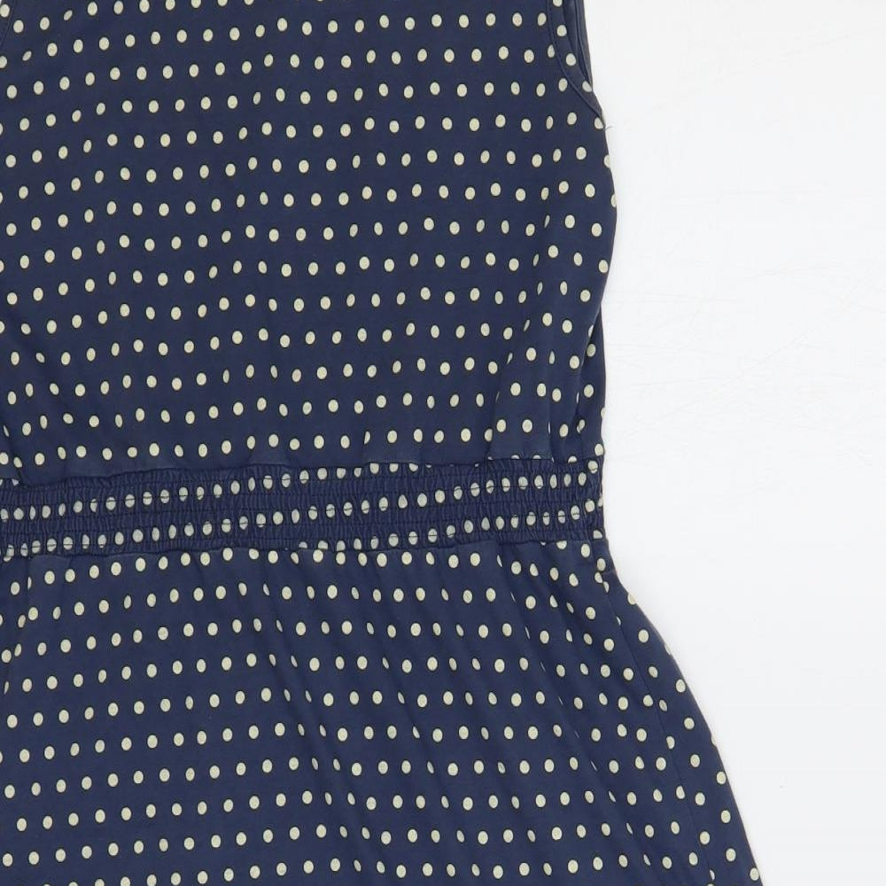 Red Herring Womens Blue Polka Dot Cotton A-Line Size 12 Boat Neck Button - Ruffle