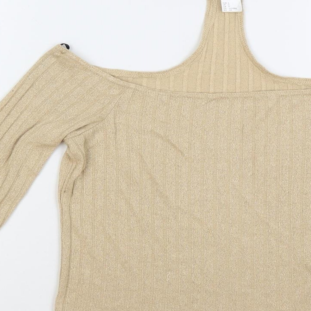 Divided by H&M Womens Beige High Neck Polyester Pullover Jumper Size S - Cut Out