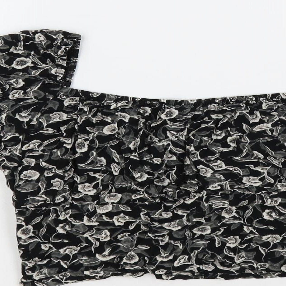 Motel Rocks Womens Black Floral Viscose Cropped Blouse Size XS Square Neck