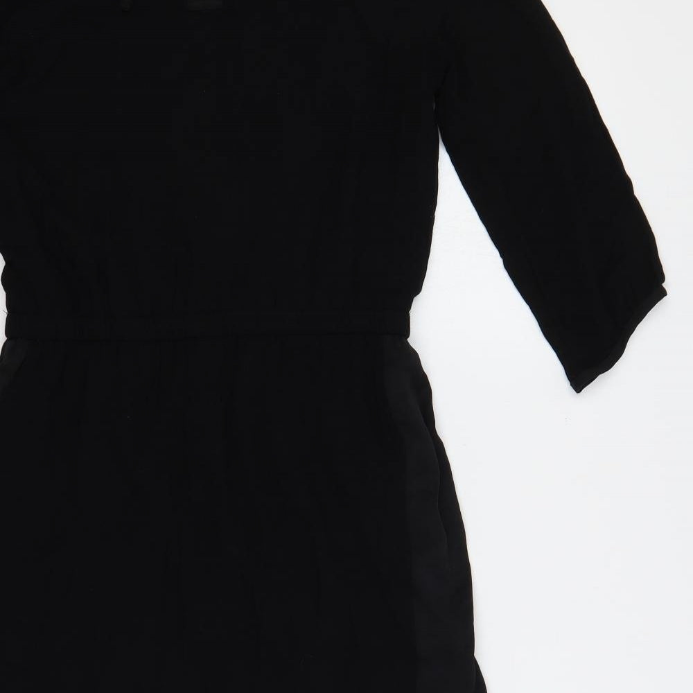 H&M Womens Black Viscose Shift Size 10 Boat Neck Zip