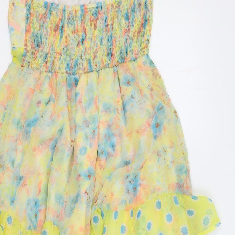 VILA Womens Multicoloured Floral Polyester Fit & Flare Size M Halter Tie - Ruffle