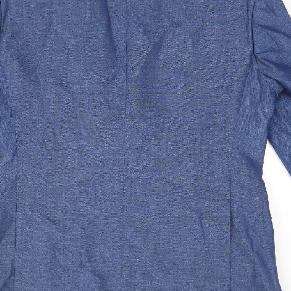 Brand and care label for French Connection men’s blue polyester jacket suit jacket, size 44, regular