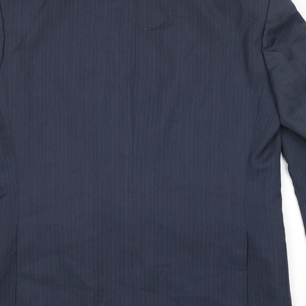Greenwoods Mens Blue Striped Polyester Jacket Suit Jacket Size 38 Regular