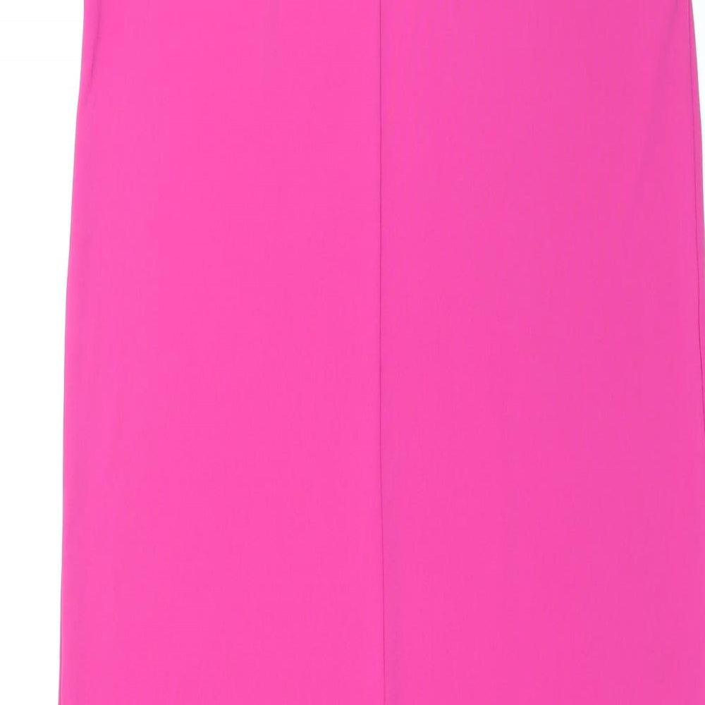 Marks & Spencer Womens Pink Polyester Maxi Size 8 Round Neck Pullover - Side Slits