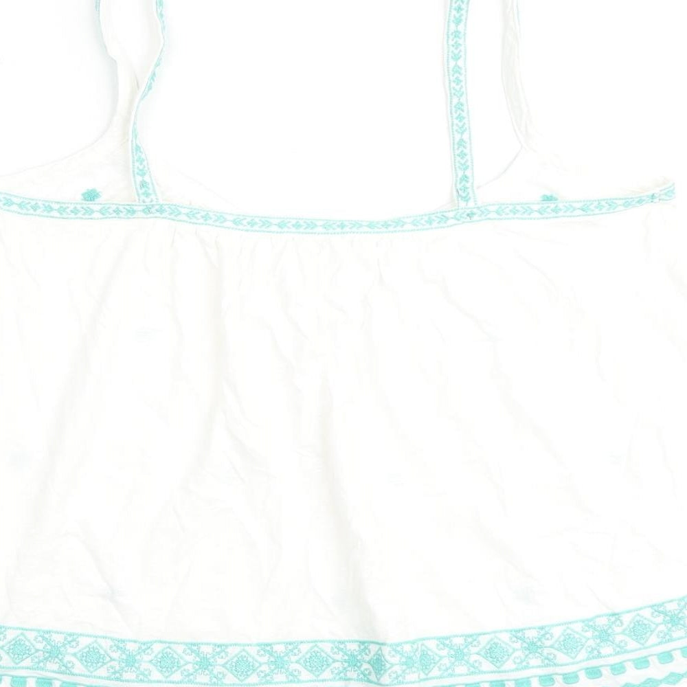 Marks & Spencer Womens Ivory Geometric Cotton Camisole Tank Size 8 Scoop Neck