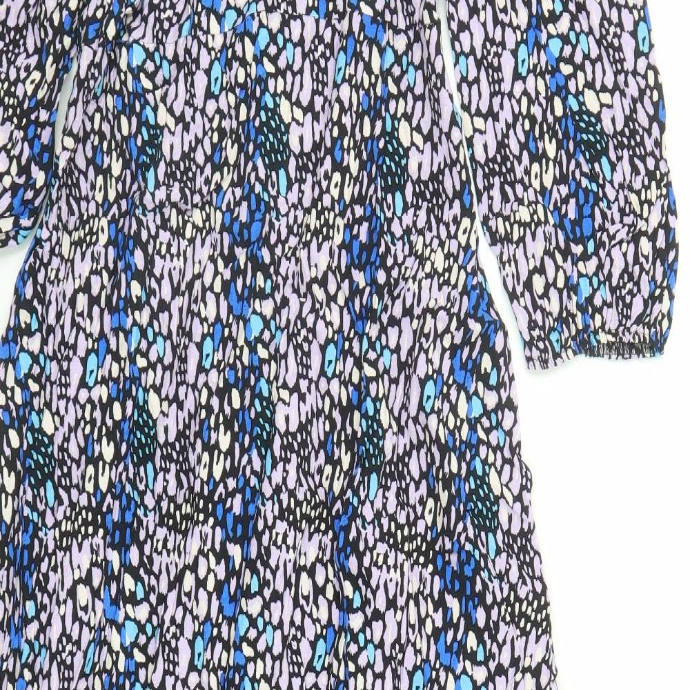 Marks & Spencer Womens Multicoloured Animal Print Viscose Trapeze & Swing Size 10 Round Neck Zip - Leopard Pattern