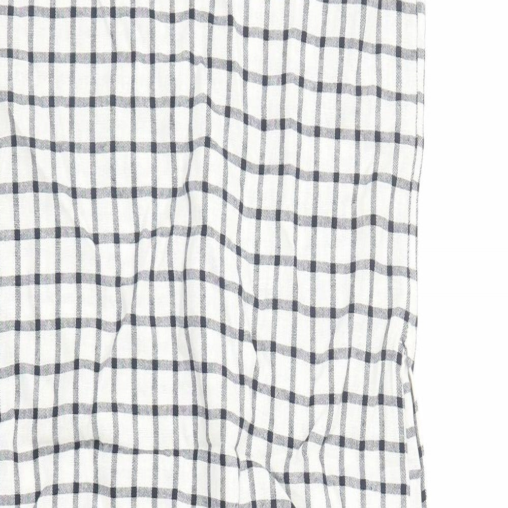 Marks & Spencer Womens White Check Flax A-Line Size 6 V-Neck Zip